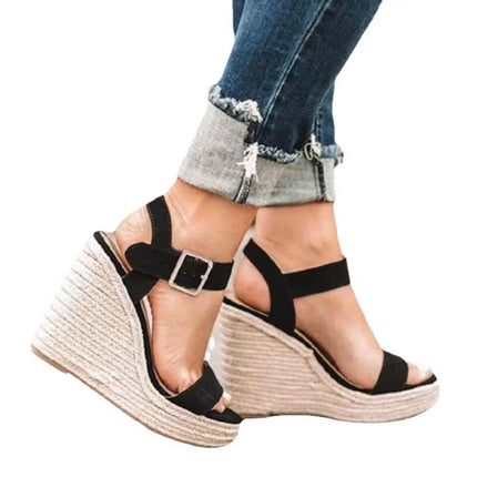 Nuovi Sandali Donna Espadrillas con Zeppa 2026, Open Toe con Cinturino e Fibbia, Platform Estivi da Spiaggia Casual Comodi Antiscivolo Taglie Forti