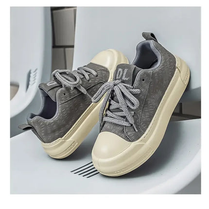 Toe Thick Sole Platform Men Sneakers Lace Up Patchwork Fashion New Trend Casual Trainer Shoes Thick Bottomed All Season