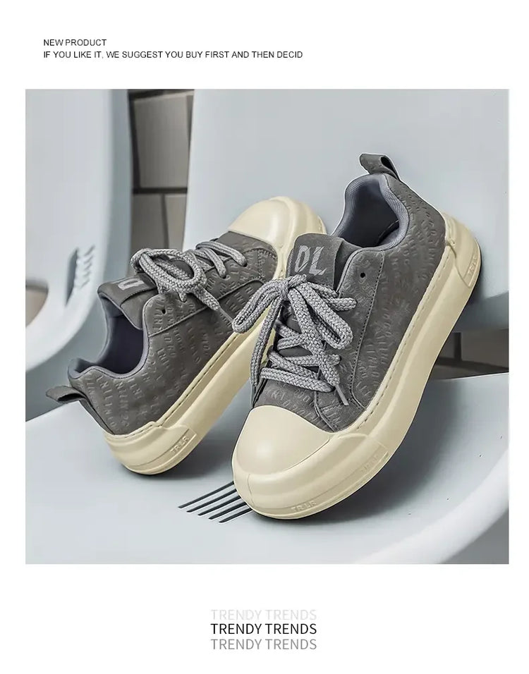 Toe Thick Sole Platform Men Sneakers Lace Up Patchwork Fashion New Trend Casual Trainer Shoes Thick Bottomed All Season