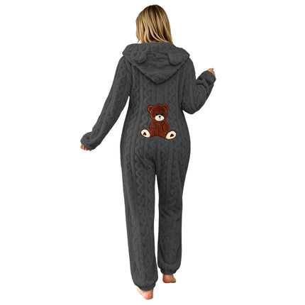 Animal Kigurumi Costume Cute Bear Onesie For Women Men Adult Cartoon Animal Pajamas Winter Soft Warm Fleece Hooded Sleepwear