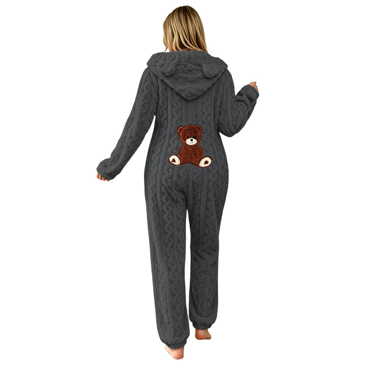 Animal Kigurumi Costume Cute Bear Onesie For Women Men Adult Cartoon Animal Pajamas Winter Soft Warm Fleece Hooded Sleepwear
