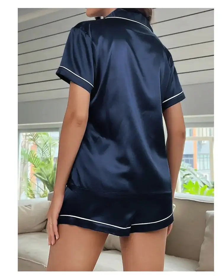Pigiama da donna in raso di seta estivo Set Top e pantaloncini abbottonati 2 pezzi indumenti da notte colletto dentellato indumenti da notte Loungewear per le donne platinumshop