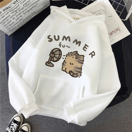 Funny Cute Cat Sweatshirt for Women Aesthetic Y2k 90s Hoodies Harajuku Graphic Pullovers 2000s Ulzzang Gothic Streetwear Female
