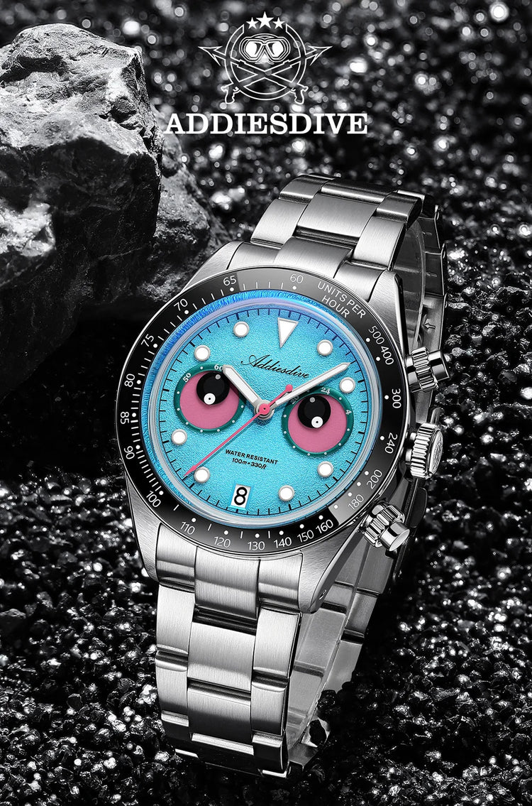 ADDIESDIVE New Men Watch AD2557 Luxury Chronograph VK64 Quartz Wristwatch Ceramic Bezel Luminous Dive 100m Waterproof 40mm Watch