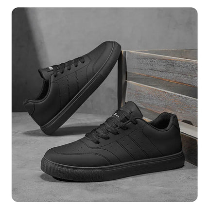 Men Classic Leather Skate Shoes Lace Up Flat Casual Sneakers Non Slip Daily Walking Footwear Black White 2 Colors