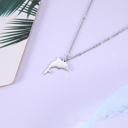 Amaxer Stainless Steel Necklace For Women Man Jumping Dolphin Choker Pendant Necklace Engagement Jewelry PlatiNum