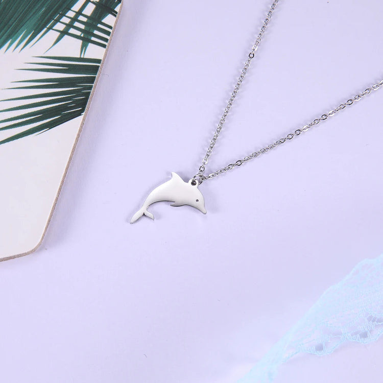 Amaxer Stainless Steel Necklace For Women Man Jumping Dolphin Choker Pendant Necklace Engagement Jewelry PlatiNum