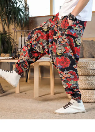 Pantaloni Harem da Uomo 2026 Stile Retrò con Stampa, Pantaloni Jogger Larghi e Comodi con Cavallo Ribassato, Stile Nepal Oversize, Pantaloni Casual da Uomo con Cavallo Ribassato