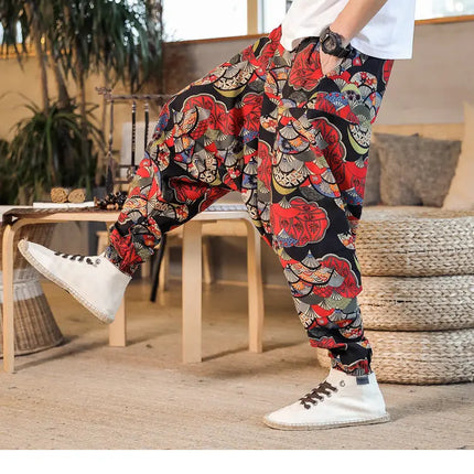 Pantaloni Harem da Uomo 2026 Stile Retrò con Stampa, Pantaloni Jogger Larghi e Comodi con Cavallo Ribassato, Stile Nepal Oversize, Pantaloni Casual da Uomo con Cavallo Ribassato