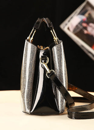 Classic Women's Fashion Shoulder Bag Shiny Leather Crossbody Bag Large Capacity Versatile Luxury Handbag PU Material Medium Size PlatiNum