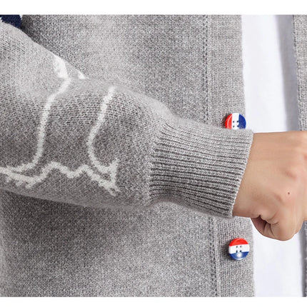 Designer Brand Long Sleeve Knitted Cardigan Men's New Trend Color Blocked Button Design Couple's Casual Warm Round Neck Coat