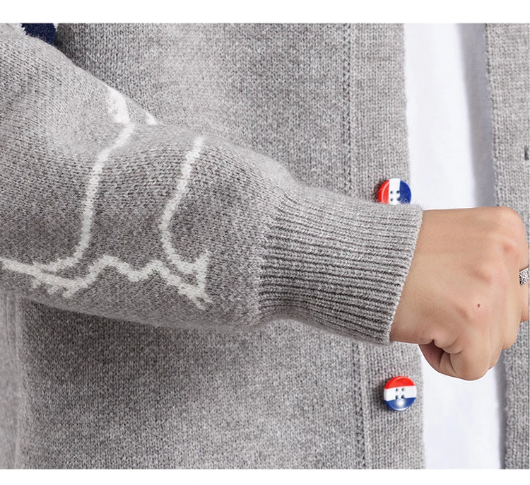 Designer Brand Long Sleeve Knitted Cardigan Men's New Trend Color Blocked Button Design Couple's Casual Warm Round Neck Coat