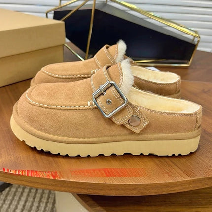 Tasman Winter Warm Wool Women's Tazz Classic Ultra Mini Platform Slippers Two-Way Wear Genuine Leather And Fur Snow Boots