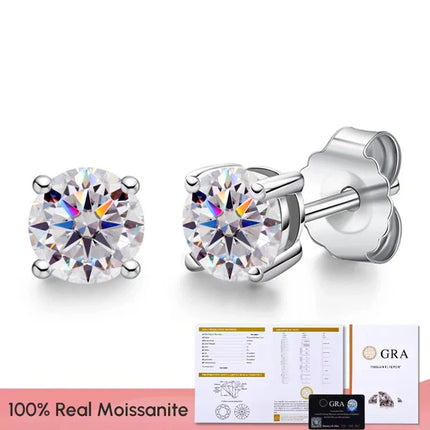 Real 0.1-3CT Test Passed Moissanite Diamond Stud Earrings for Women S925 Silver Platinum Plated Bride Wedding GRA Fine Jewelry PlatiNum