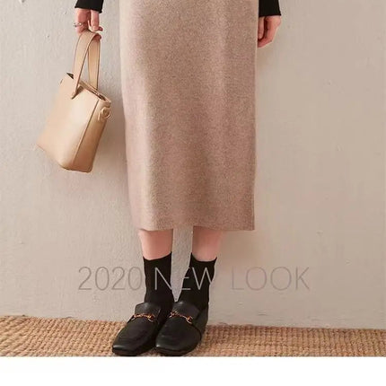 Women'S Winter Wool Skirt Knitted Hip Hugging Skirt Mid Length High Waist Large Thickened Slit One-Step Skirt Ropa Para Mujer PlatiNum