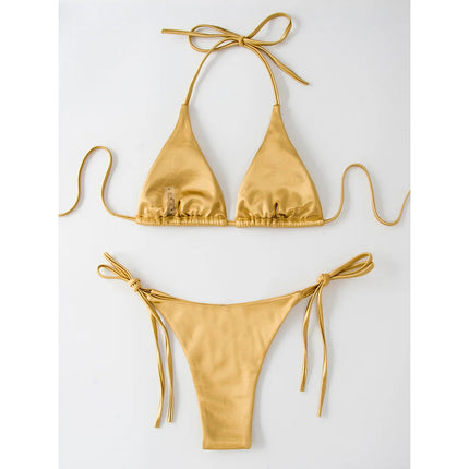 Sexy 13 colori Halter Satin Bikini brasiliano Donna Costumi da bagno Costume da bagno femminile Bikini a due pezzi Bagnante Costume da bagno Swim V4966 platinumshop
