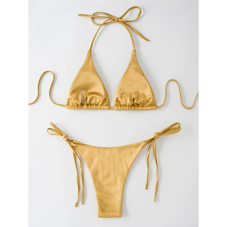 Sexy 13 colori Halter Satin Bikini brasiliano Donna Costumi da bagno Costume da bagno femminile Bikini a due pezzi Bagnante Costume da bagno Swim V4966 platinumshop