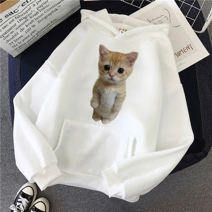 Funny Cute Cat Sweatshirt for Women Aesthetic Y2k 90s Hoodies Harajuku Graphic Pullovers 2000s Ulzzang Gothic Streetwear Female