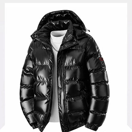winter casual down cotton jacket Men's bright faced cotton jacket solid color thicken warm men winter coat hooded winter jacket