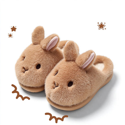 Women's Cute Rabbit Cotton Slippers Autumn and Winter Cartoon 3D Bunny with Plush Insulation, Thick Bottom, Home Plush Slippers