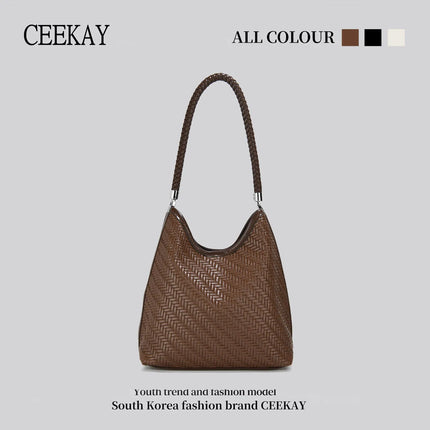 CEEKAY 2026 New Woven Hobo Bag, Retro Herringbone Texture Shoulder Bag with Woven Handle, Casual Women's Tote Bag
