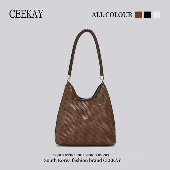CEEKAY 2026 New Woven Hobo Bag, Retro Herringbone Texture Shoulder Bag with Woven Handle, Casual Women's Tote Bag