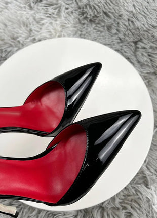 Black Patent Leather Women Ankle Strap Stiletto Pumps Pointed Toe Sexy High Heel Shoes 8cm 10cm 12cm Customize 33-46 PlatiNum