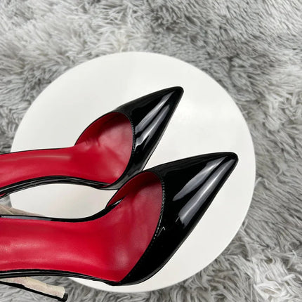 Black Patent Leather Women Ankle Strap Stiletto Pumps Pointed Toe Sexy High Heel Shoes 8cm 10cm 12cm Customize 33-46 PlatiNum