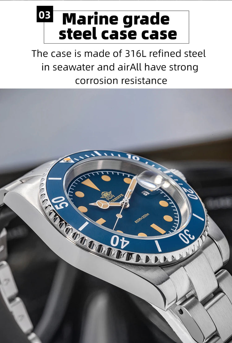 ADDIESDIVE 41mm AD2054 Men's Watch Diving Japanese Quartz Movement 200m Waterproof 316L Stainless Steel Ceramic Bezel Luminous