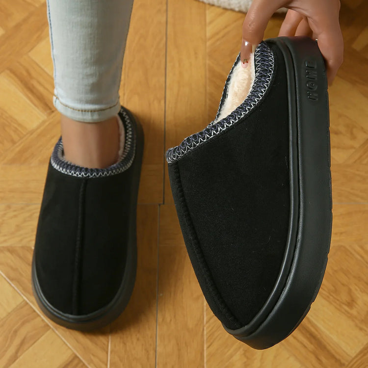 Men's High-End New Solid Color Faux Suede Patchwork Couple's Home Slippers, Thick-Soled, Non-Slip, Lightweight, Warm Cotton Slippers for Women