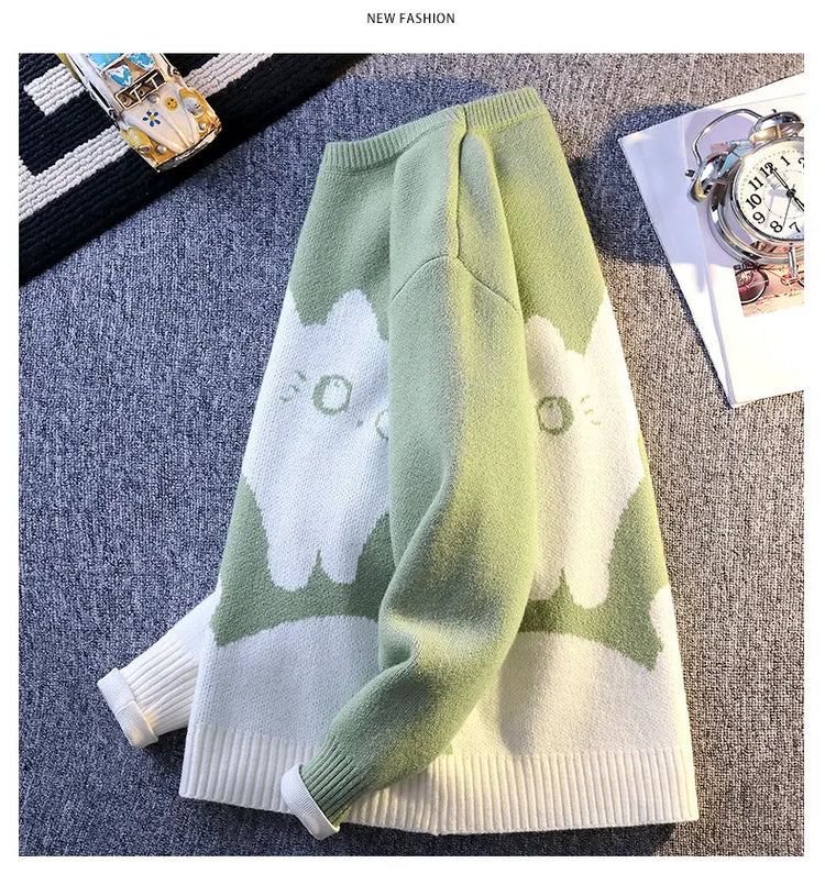 Cartoon Cat's New Knitted Sweater 2025 Men's Autumn/Winter Warm Knitted Sweater Men's Pullover Home Clothes