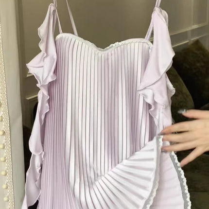 Women's Sexy Soft Chiffon Silk Nightgown with Straps and Pleats, Off-Shoulder Lingerie with Puff Sleeves and Ruched Details, 2026 Collection