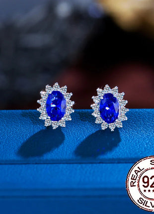 CWWZircons 925 Sterling Silver Vintage Blue CZ Zircon Big Flower Shape Stud Earrings for Women Wedding Party Jewelry Gifts SE109 PlatiNum