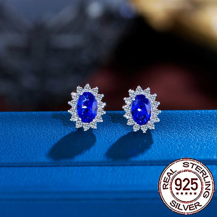 CWWZircons 925 Sterling Silver Vintage Blue CZ Zircon Big Flower Shape Stud Earrings for Women Wedding Party Jewelry Gifts SE109 PlatiNum