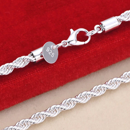 16-24inch for women men Beautiful fashion 925 Sterling Silver charm 4MM Rope Chain Necklace fit pendant high quality jewelry PlatiNum