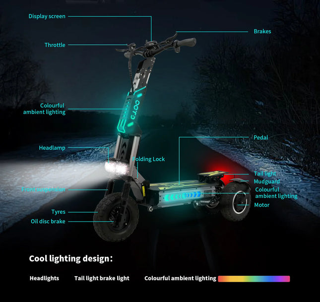 DUOTTS OOTD T30 Scooter elettrico 3200W Motor City commutazione Scooter 60V 31.2Ah 55 km/h Velocità massima 13 pollici Tipi fuoristrada E-Scooter