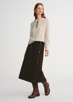 DUSHU Classic Long and Short Elastic Waist A-line Skirt 2025 Winter Skirt for Women Solid Simple Commuting Office Ladies College PlatiNum