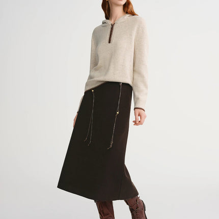 DUSHU Classic Long and Short Elastic Waist A-line Skirt 2025 Winter Skirt for Women Solid Simple Commuting Office Ladies College PlatiNum