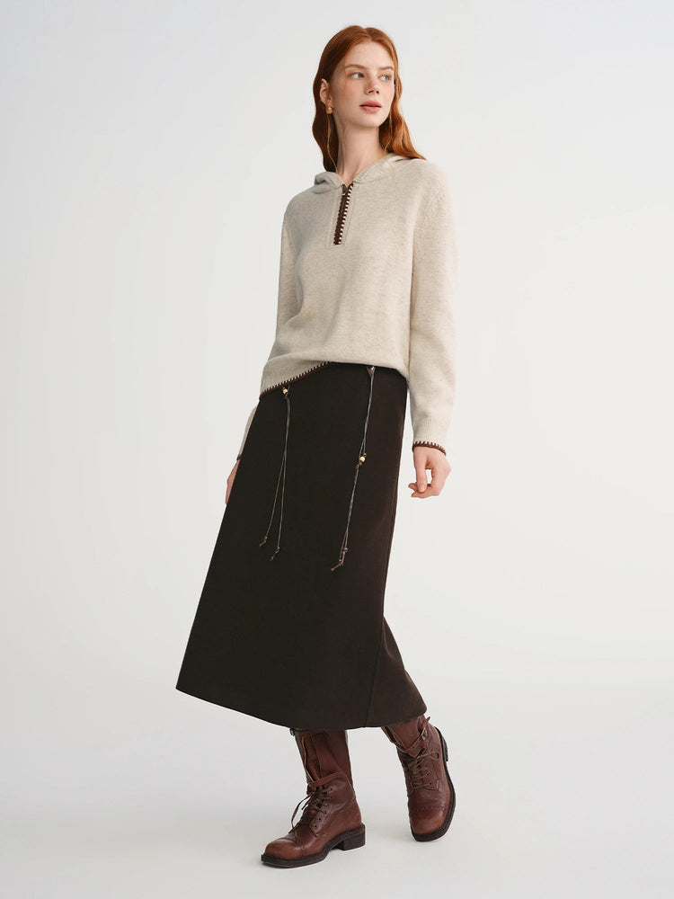DUSHU Classic Long and Short Elastic Waist A-line Skirt 2025 Winter Skirt for Women Solid Simple Commuting Office Ladies College PlatiNum
