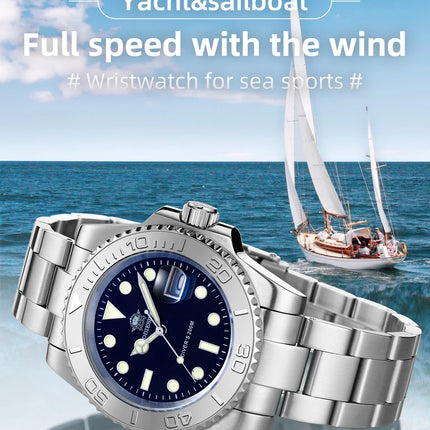 ADDIESDIVE Men's Quartz Watch 200m Waterproof Ceramic Bezel Steel Watch Magnifying Mirror Glass BGW9 Blue Luminous Diving Watch