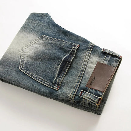 Casual Men's Light Blue Denim Jeans Ripped Straight Leg Slim Fit Non-Elastic Torn Casual Style Chinese Production PlatiNum