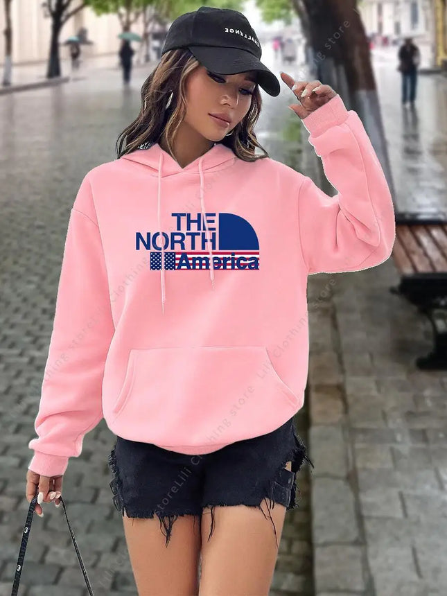 North America letter Print Hoodies Women tops Sweatshirt Aesthetic Hooded Shirt pink designer Luxury clothing Woman y2k clothes