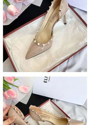 scarpe da donna di marca di lusso Sandali da donna Rivetti estivi Tacchi alti Lato vuoto Scarpe da donna da ballo in pelle moda femminile da donna