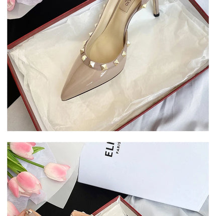 scarpe da donna di marca di lusso Sandali da donna Rivetti estivi Tacchi alti Lato vuoto Scarpe da donna da ballo in pelle moda femminile da donna