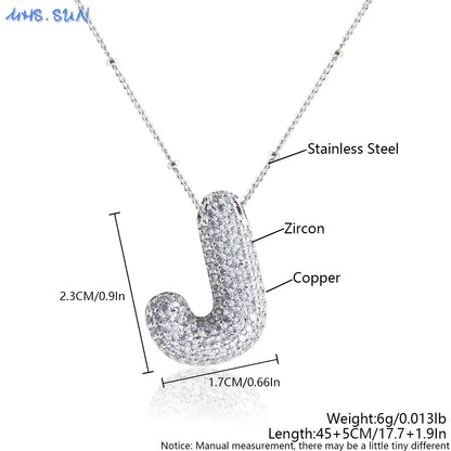 MHS.SUN Collana con iniziale a bolle di alta qualità Lettera AZ Colore argento Zircone 26 Ciondolo con palloncino iniziale per gioielli da donna