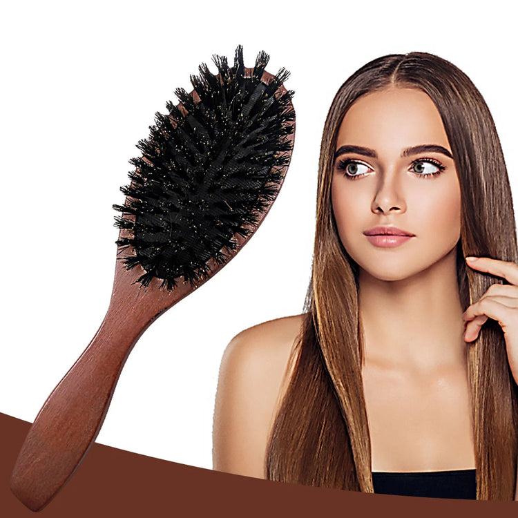 Natural Boar Bristle Brush Comb Anti-Static Oval Hairdressing Hair Styly Comb Wood Woman Hairbrush 2027