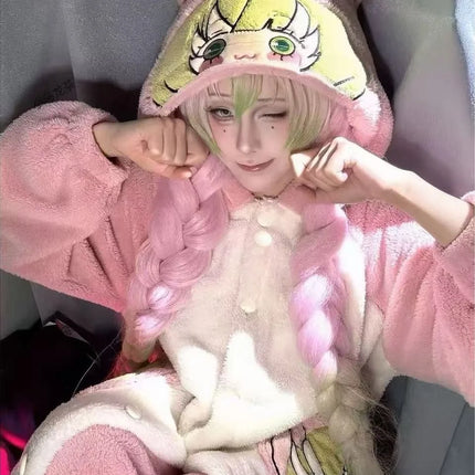 Demon Slayer Kanroji Mitsuri Tokito Muichiro Women Autumn Winter Loungewear Coral Fleece Robe  Love Hashira Cosplay Home Pajamas