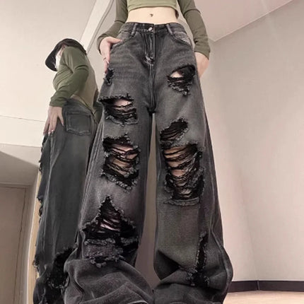 Jeans strappati da donna Baggy Estetica vintage Streetwear Pantaloni da cowboy Harajuku Pantaloni in denim oversize Y2k 2000s Trashy Clothes