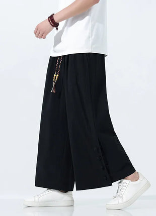 Pantaloni di lino in cotone Pantaloni da uomo comodi e traspiranti tinta unita casual Pantaloni larghi a gamba dritta in vita elastica Oversize M-5XL