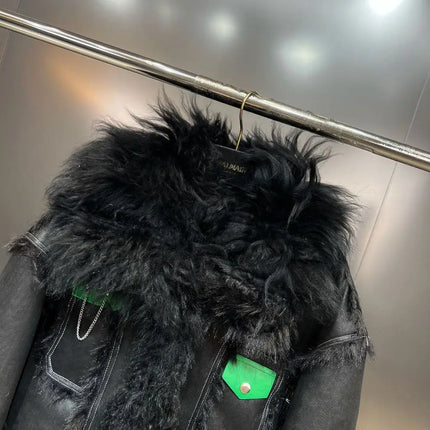 Winter Faux Lambskin Lapel Long-sleeved Inner Liner Thickened Fur One-piece Cotton-padded Jacket Street Fashion Warm Women Coat